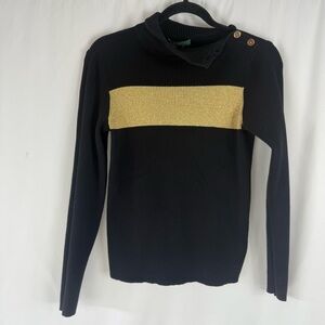 Lauren Ralph Lauren Women's Sweater Black Gold Glitter Medium Cotton Blend